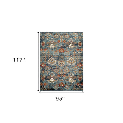 8' X 10' Teal Rust and Orange Oriental Power Loom Area Rug - 93.0" (H) x 117.0" (W) x 0.38" (D)