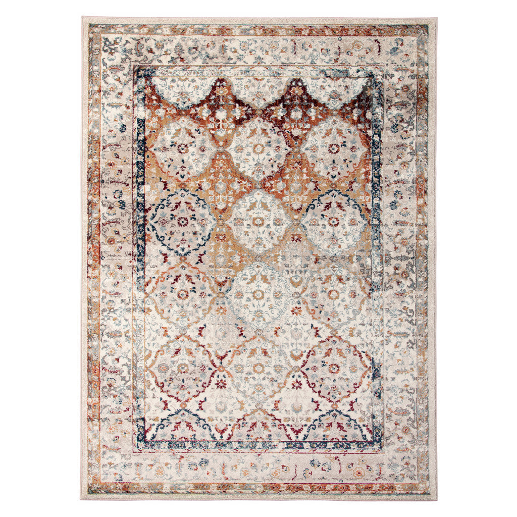 9' X 12' Beige Rust and Navy Floral Medallion Power Loom Area Rug - 111.0" (H) x 144.0" (W) x 0.38" (D)