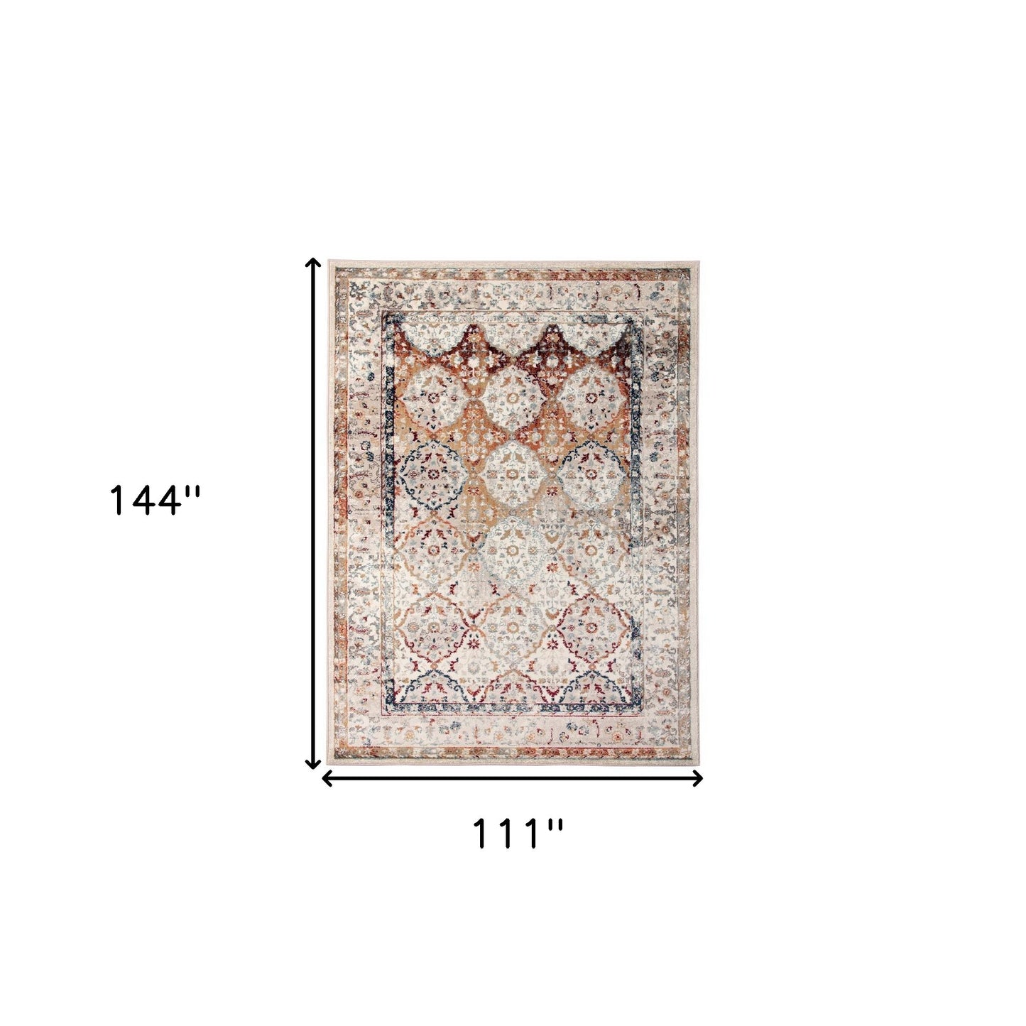 9' X 12' Beige Rust and Navy Floral Medallion Power Loom Area Rug - 111.0" (H) x 144.0" (W) x 0.38" (D)