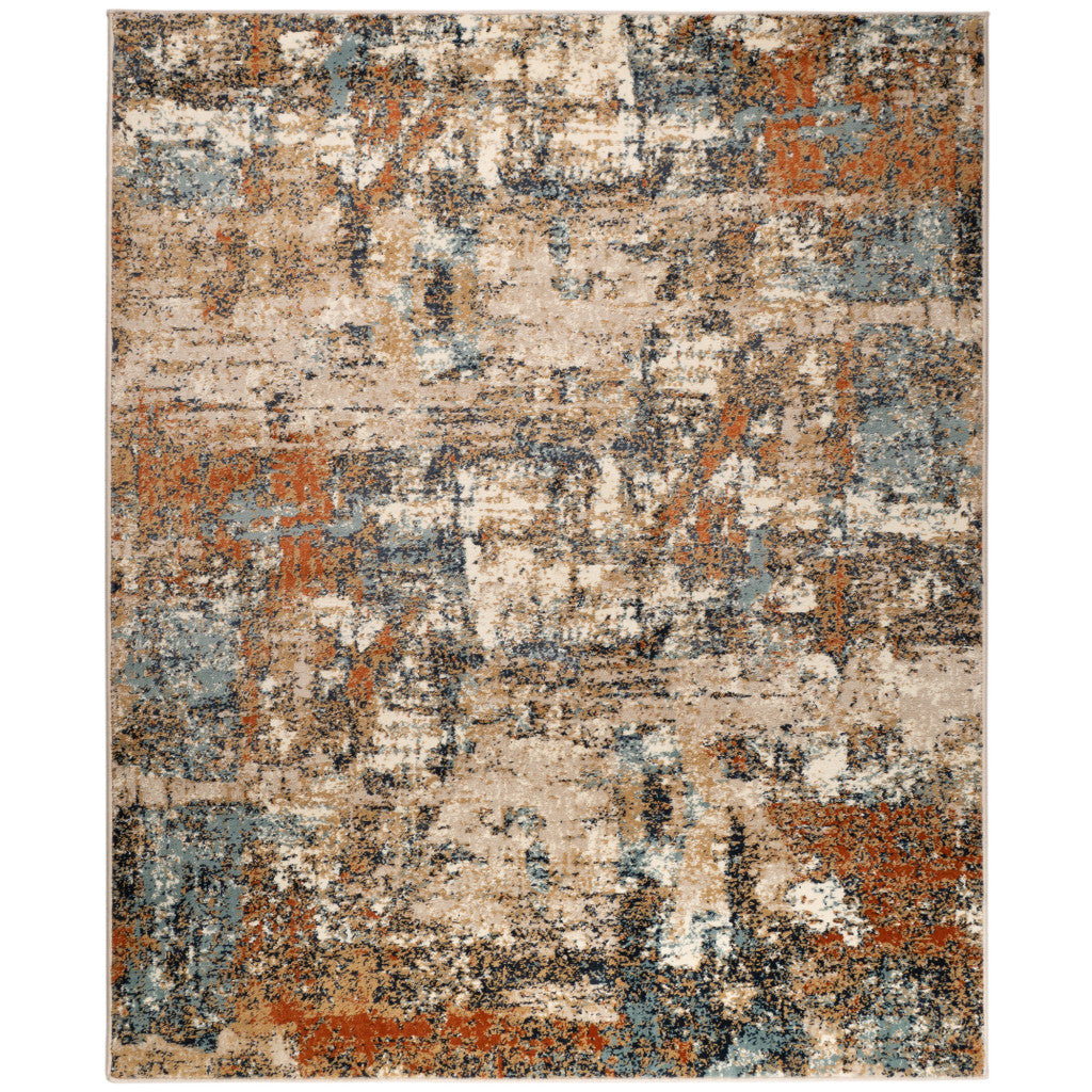 9' X 12' Tan Orange and Gray Abstract Power Loom Area Rug - 111.0" (H) x 144.0" (W) x 0.38" (D)