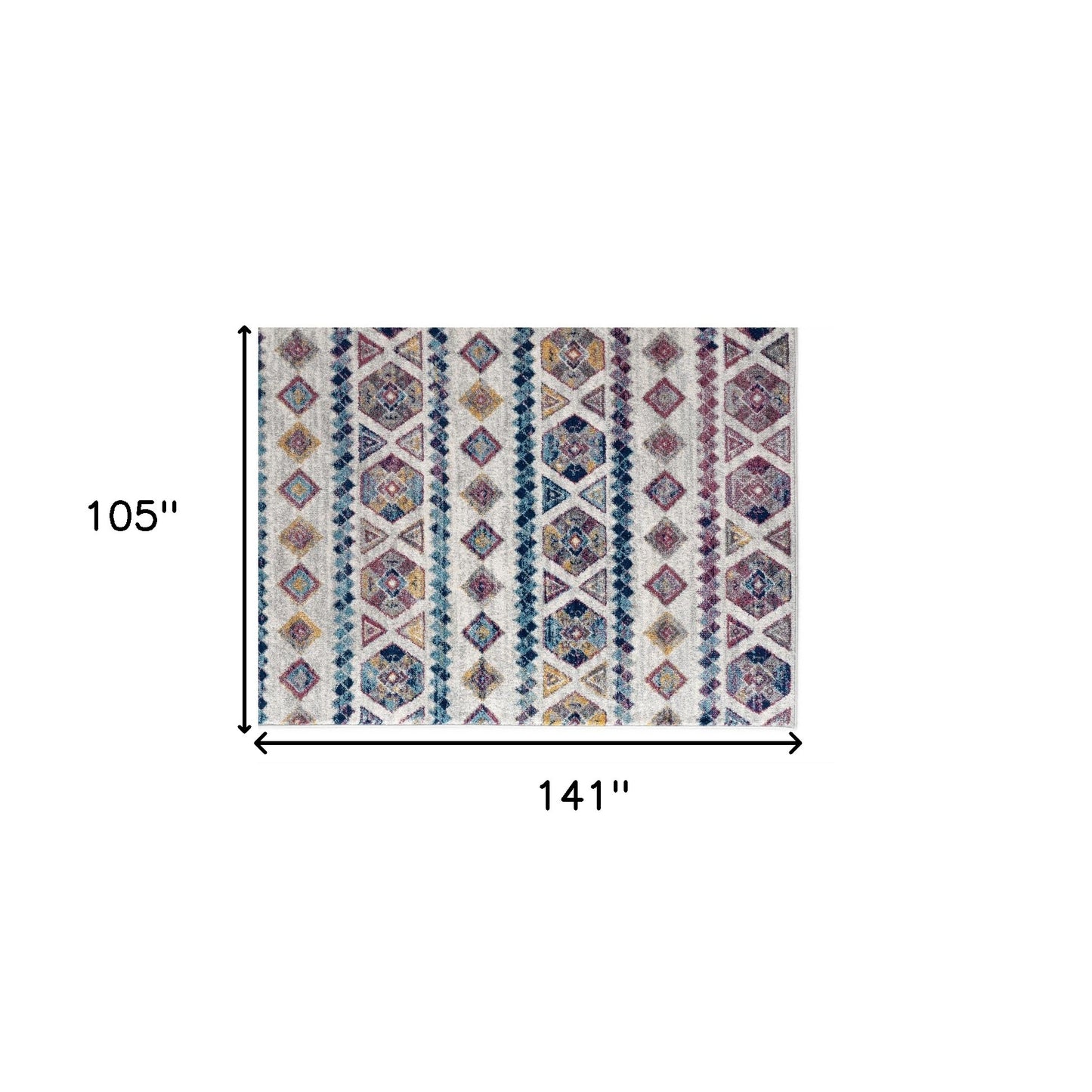 9' X 12' Ivory Blue and Orange Geometric Power Loom Area Rug - 105.0" (H) x 141.0" (W) x 0.38" (D)