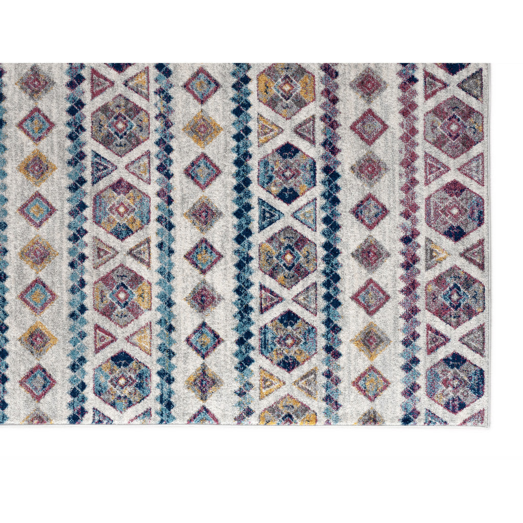 9' X 12' Ivory Blue and Orange Geometric Power Loom Area Rug - 105.0" (H) x 141.0" (W) x 0.38" (D)