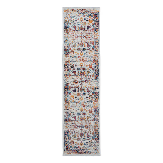 10' Ivory Navy and Orange Floral Power Loom Runner Rug - 32.0" (L) x 120.0" (W) x 0.6" (H)