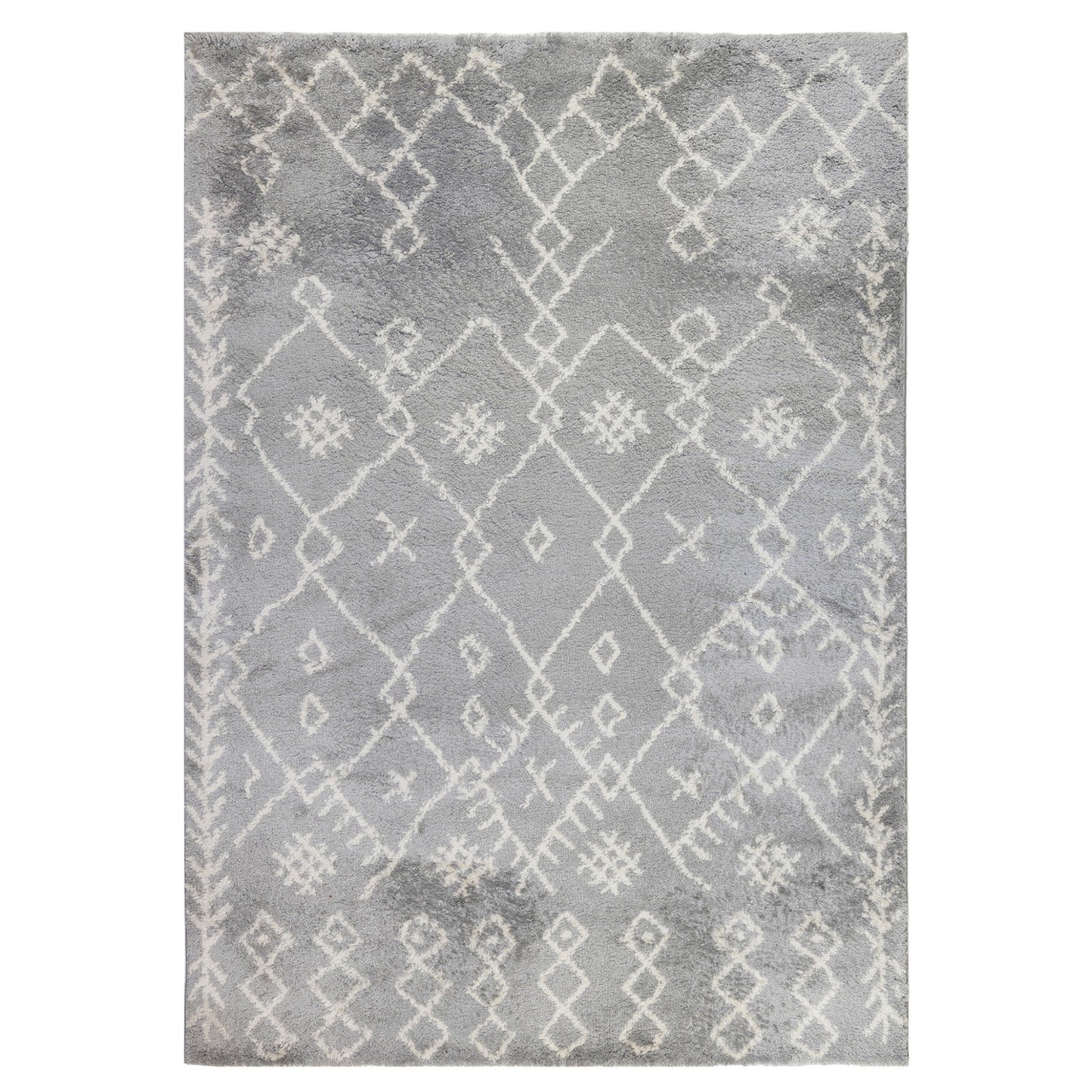 10' Gray and Ivory Geometric Shag Runner Rug - 27.0" (L) x 120.0" (W) x 0.6" (H)