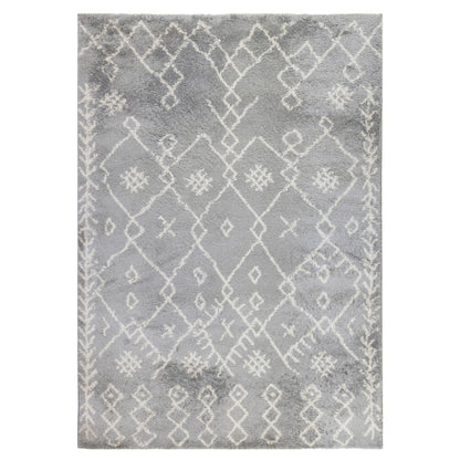 10' Gray and Ivory Geometric Shag Runner Rug - 27.0" (L) x 120.0" (W) x 0.6" (H)