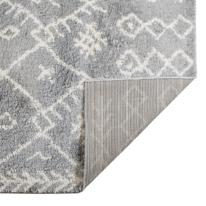 10' Gray and Ivory Geometric Shag Runner Rug - 27.0" (L) x 120.0" (W) x 0.6" (H)