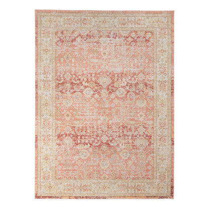 9' X 13' Salmon and Tan Floral Power Loom Area Rug - 108.0" (H) x 156.0" (W) x 0.08" (D)