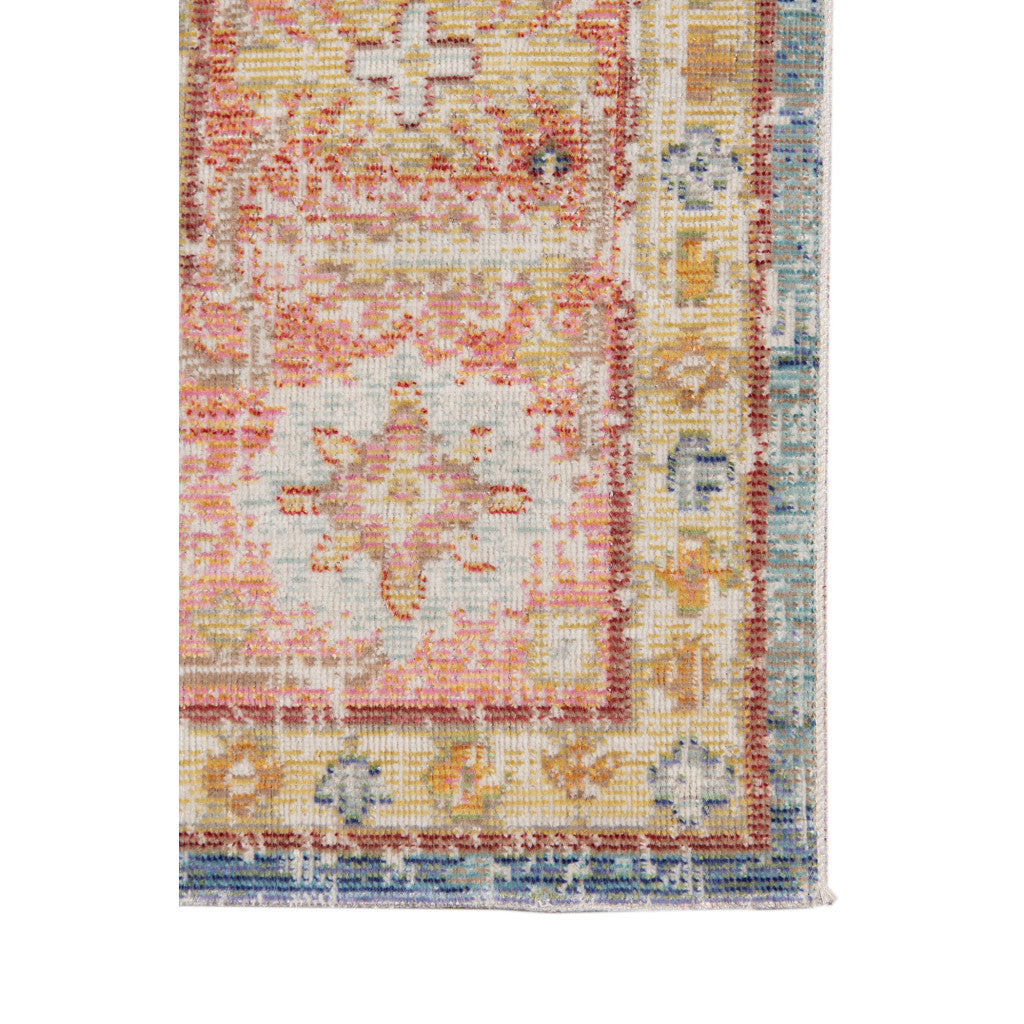 9' X 13' Blue Gold and Orange Floral Power Loom Area Rug