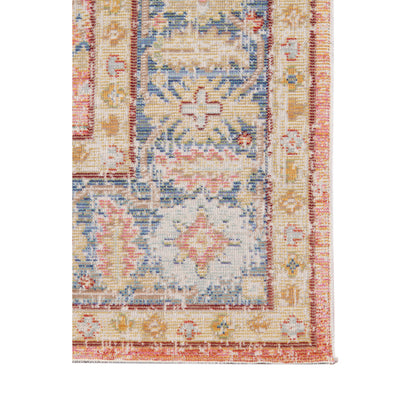 9' X 13' Blue Gold and Orange Floral Power Loom Area Rug