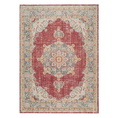 9' X 13' Orange Red and Gold Medallion Power Loom Area Rug - 108.0" (H) x 156.0" (W) x 0.08" (D)