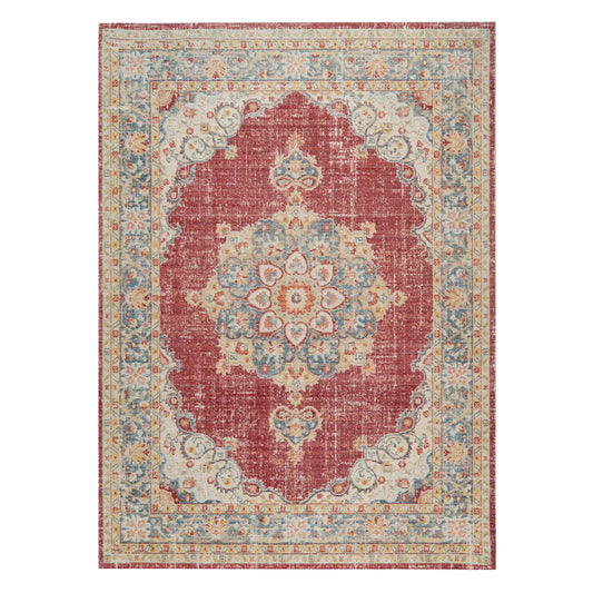 9' X 13' Orange Red and Gold Medallion Power Loom Area Rug - 108.0" (H) x 156.0" (W) x 0.08" (D)