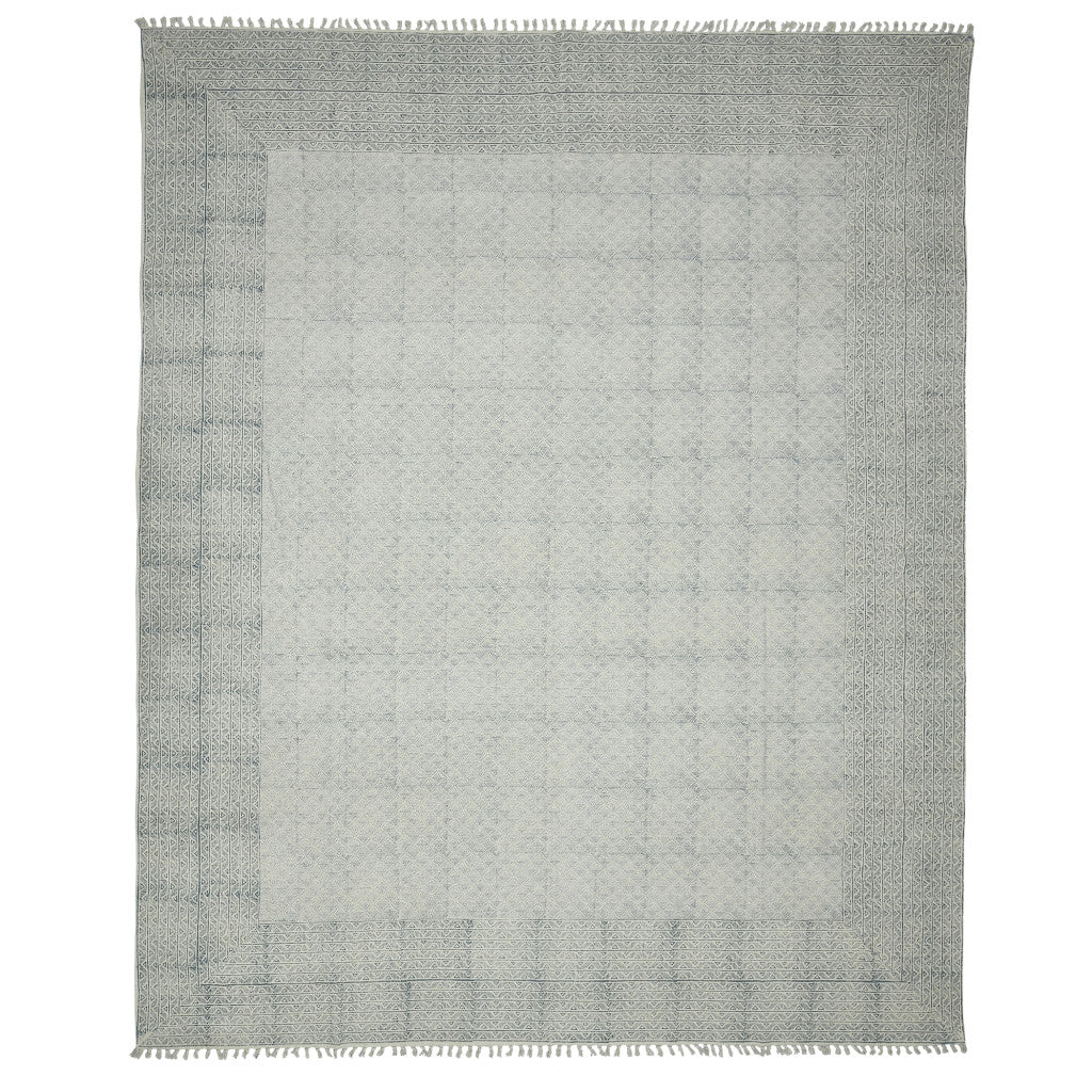 5' X 7' Blue Geometric Flatweave Handmade Distressed Area Rug With Fringe - 60.0" (H) x 90.0" (W) x 0.2" (D)