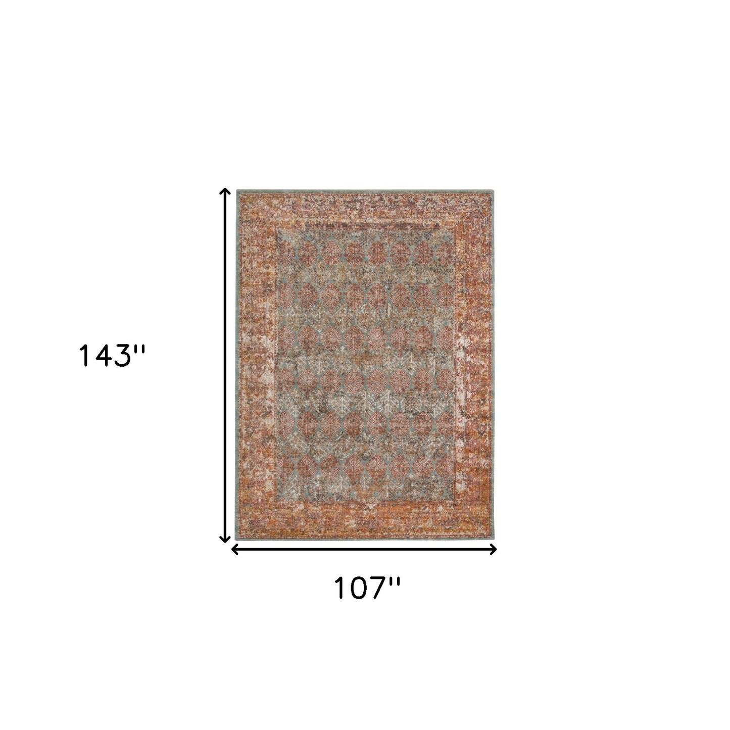 9' X 12' Teal and Orange Medallion Power Loom Worn Faded Area Rug - 107.0" (H) x 143.0" (W) x 0.15" (D)