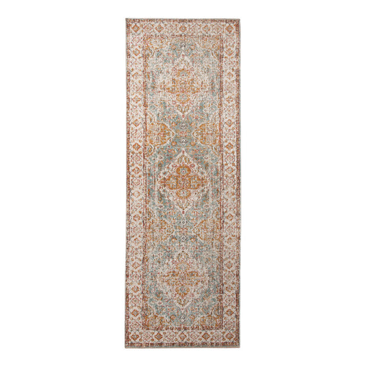 7' Sea Blue and Orange Oriental Power Loom Runner Rug - 31.0" (H) x 90.0" (W) x 0.15" (D)