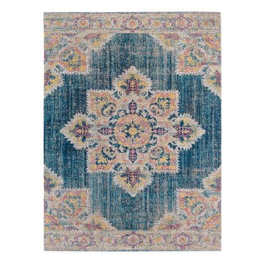 9' X 12' Yellow and Navy Medallion Power Loom Area Rug - 107.0" (H) x 143.0" (W) x 0.15" (D)