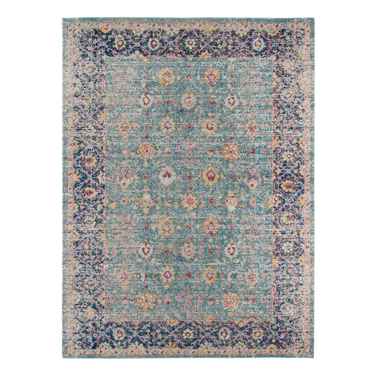 6' X 8' Teal Navy and Orange Floral Power Loom Area Rug - 67.0" (H) x 90.0" (W) x 0.15" (D)