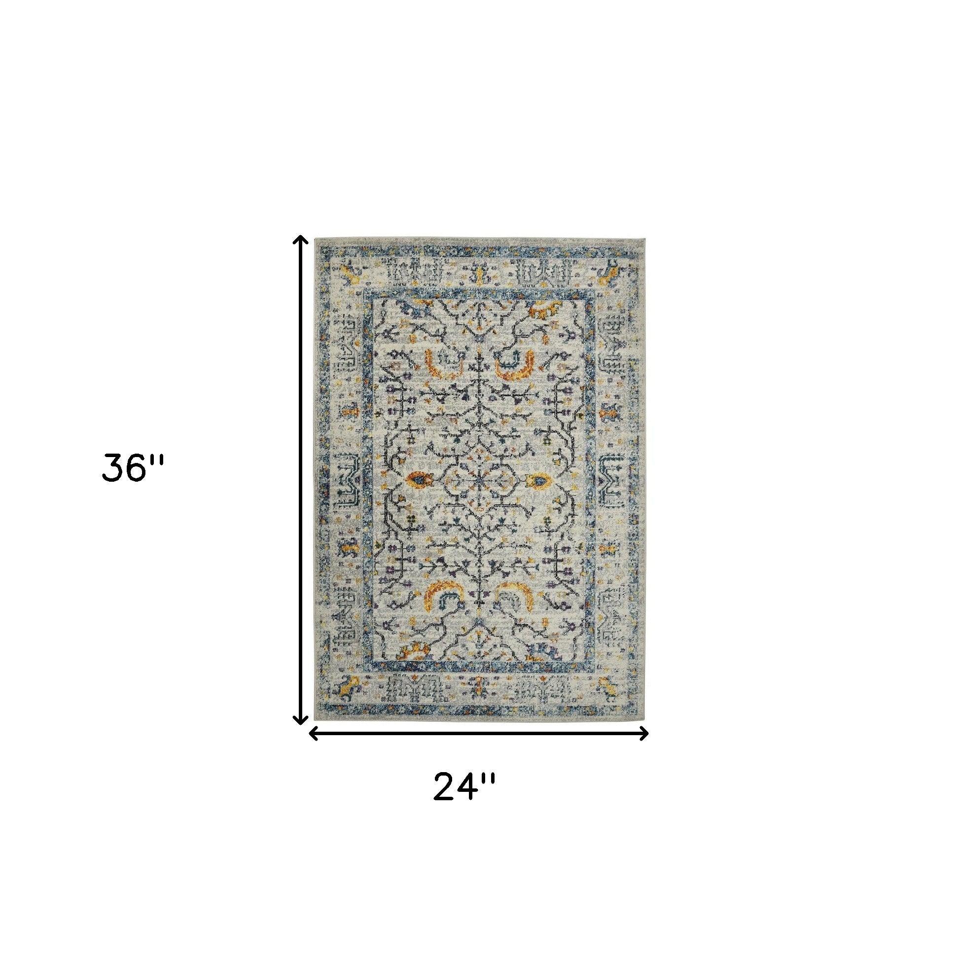 2' x 3' Yellow and Ivory Southwestern Stain Resistant Indoor Outdoor Area Rug - FurniFindUSA