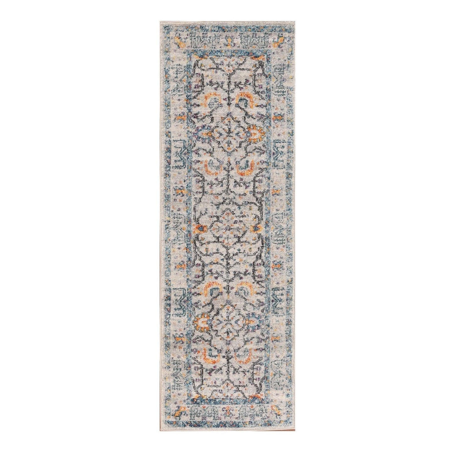 8' Runner Yellow and Ivory Oriental Stain Resistant Indoor Outdoor Runner Rug - FurniFindUSA