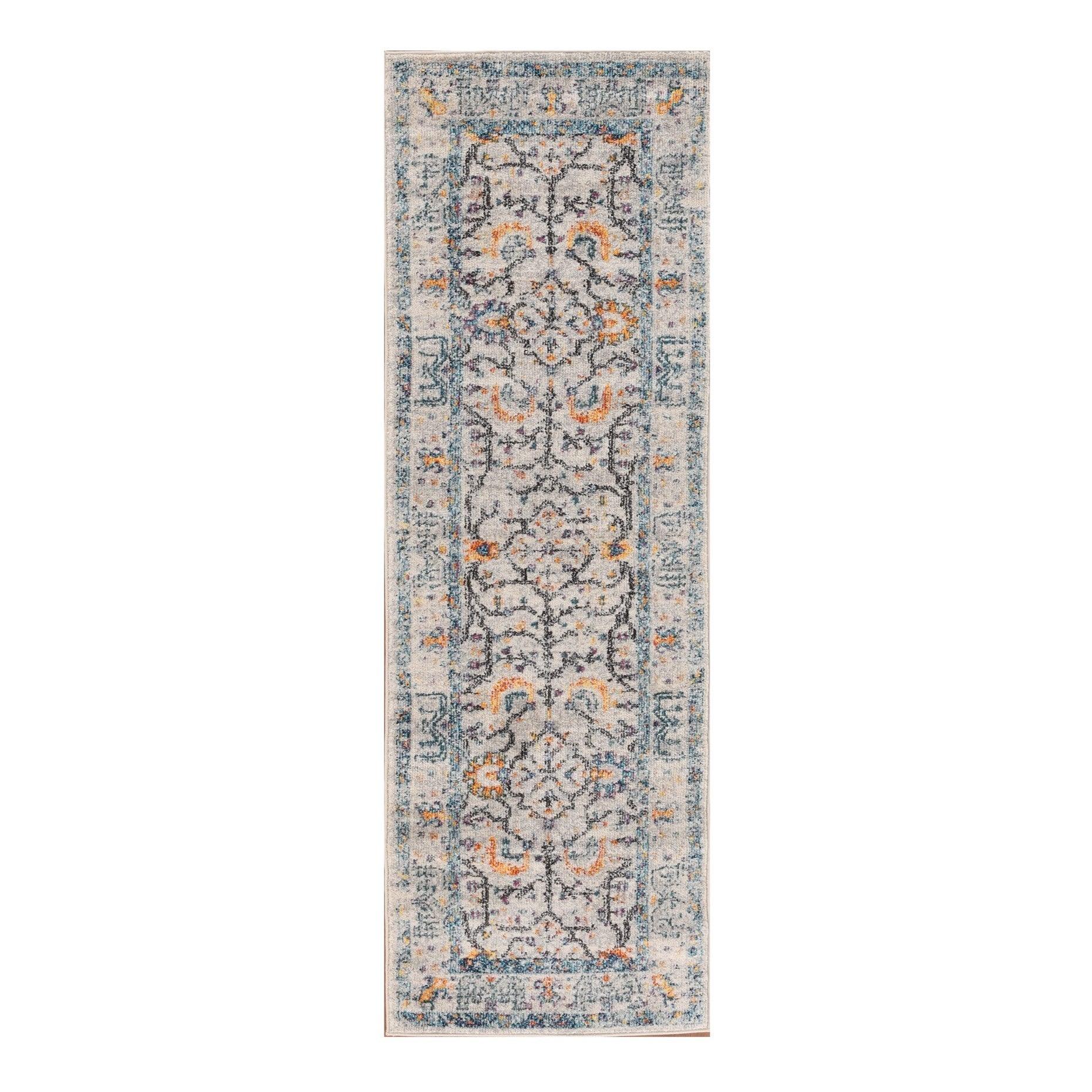 8' Runner Yellow and Ivory Oriental Stain Resistant Indoor Outdoor Runner Rug - FurniFindUSA