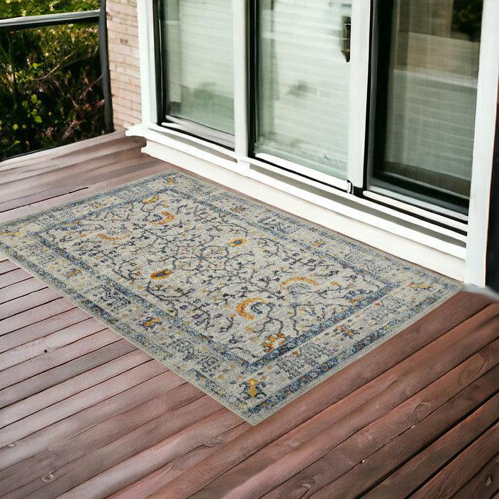 8' Runner Yellow and Ivory Oriental Stain Resistant Indoor Outdoor Runner Rug - FurniFindUSA
