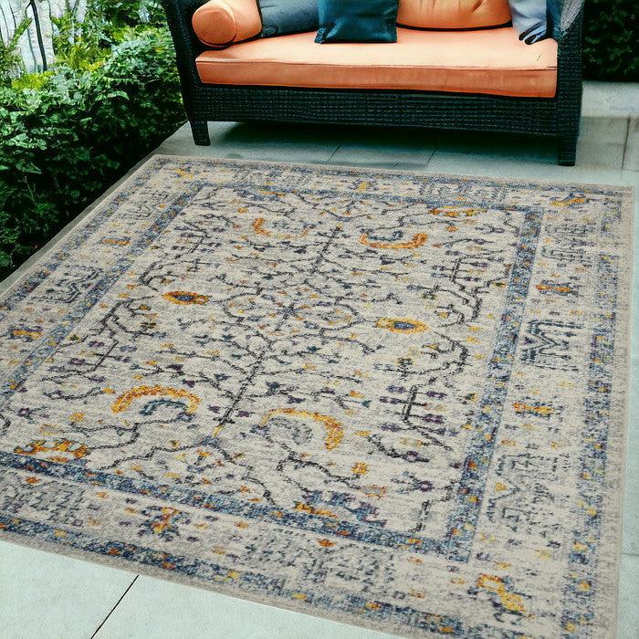 8' Runner Yellow and Ivory Oriental Stain Resistant Indoor Outdoor Runner Rug - FurniFindUSA