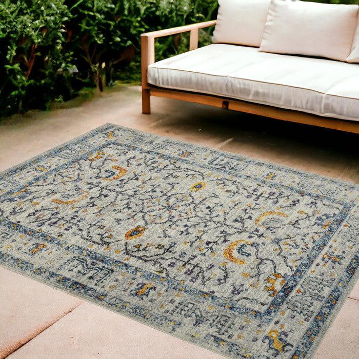 8' Runner Yellow and Ivory Oriental Stain Resistant Indoor Outdoor Runner Rug - FurniFindUSA