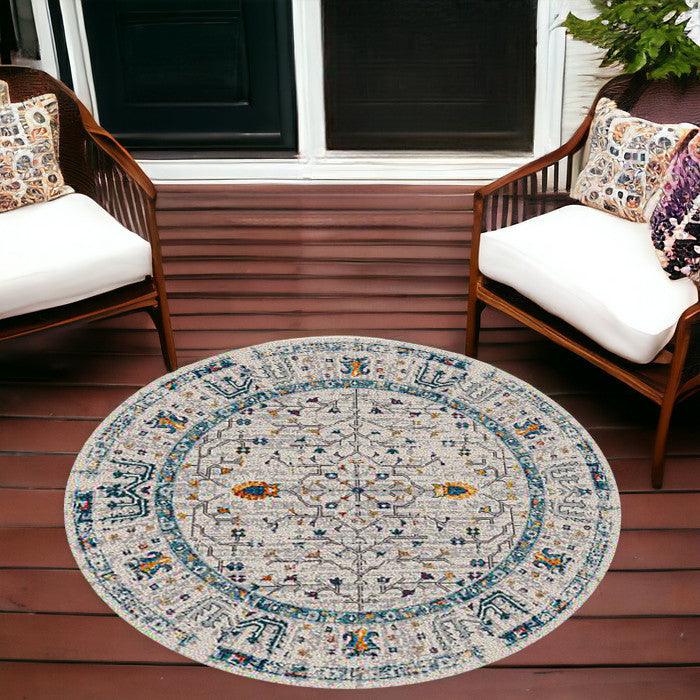 8' Runner Yellow and Ivory Oriental Stain Resistant Indoor Outdoor Runner Rug - FurniFindUSA