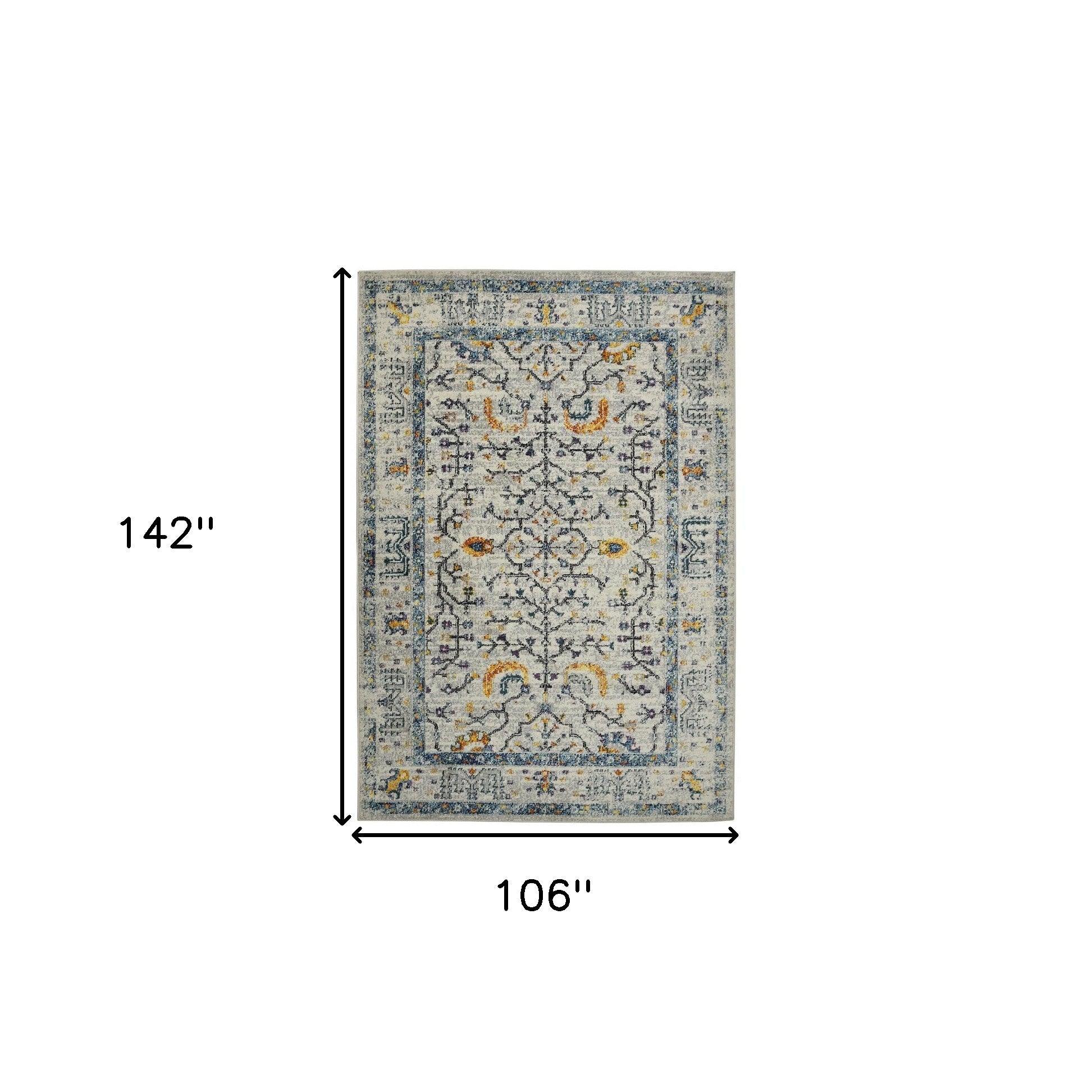 8' Runner Yellow and Ivory Oriental Stain Resistant Indoor Outdoor Runner Rug - FurniFindUSA