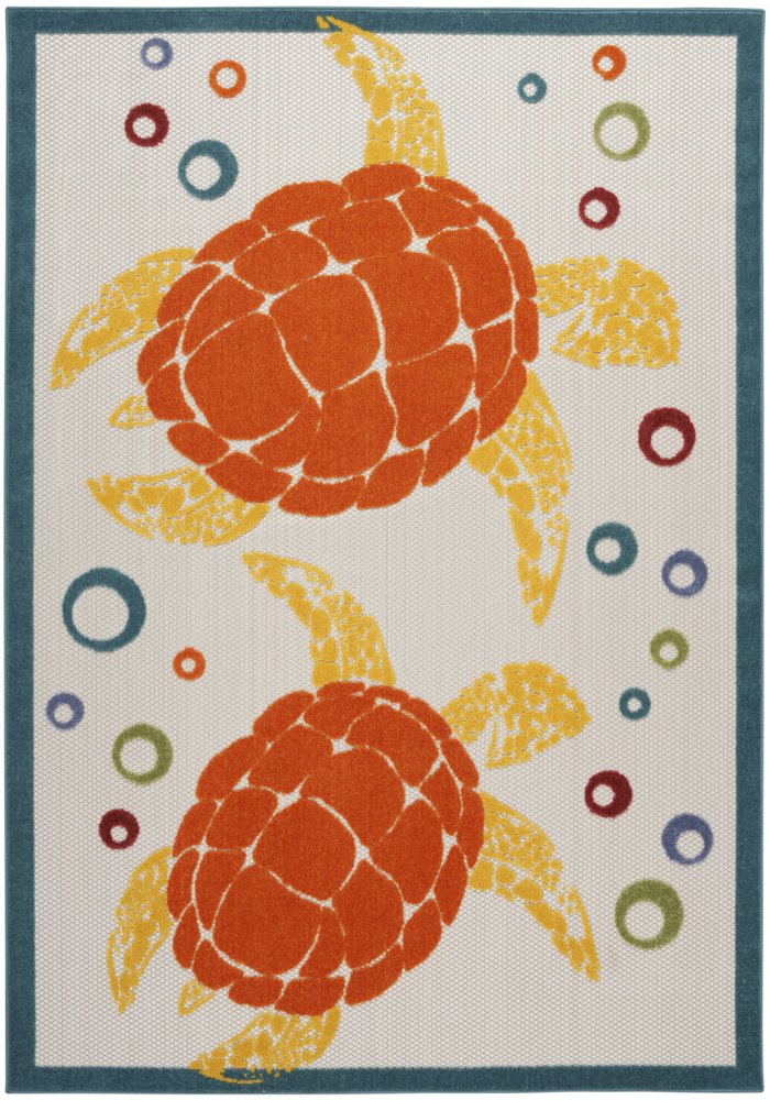 6' X 9' Teal And Orange Sea Turtle Indoor Outdoor Area Rug — view 6