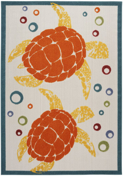 6' X 9' Teal And Orange Sea Turtle Indoor Outdoor Area Rug HomeRoots