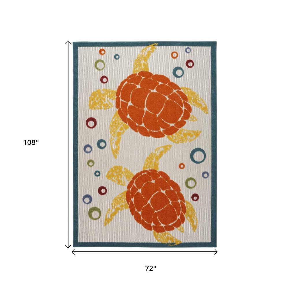 6' X 9' Teal And Orange Sea Turtle Indoor Outdoor Area Rug — view 9