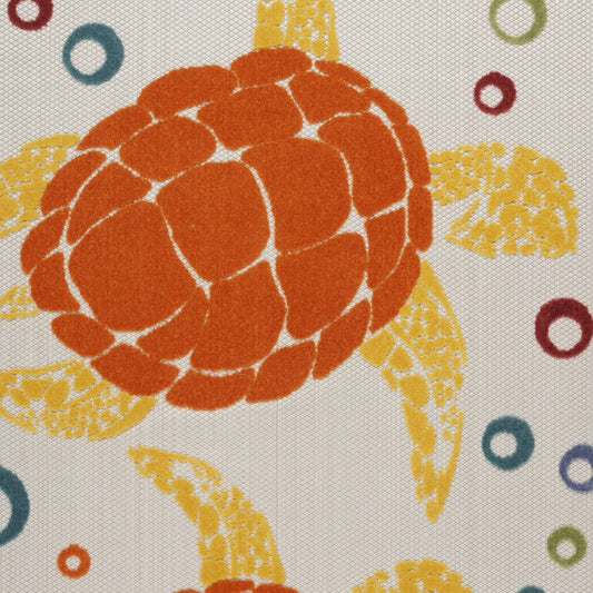 6' X 9' Teal And Orange Sea Turtle Indoor Outdoor Area Rug