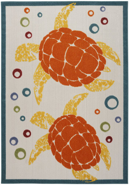 6' X 9' Teal And Orange Sea Turtle Indoor Outdoor Area Rug HomeRoots