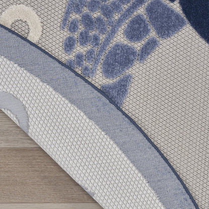 5' Navy Blue And Light Blue Round Sea Turtle Indoor Outdoor Area Rug HomeRoots
