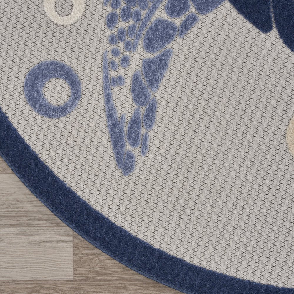 5' Navy Blue And Light Blue Round Sea Turtle Indoor Outdoor Area Rug HomeRoots