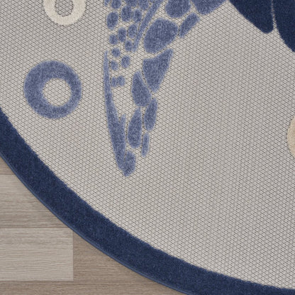 5' Navy Blue And Light Blue Round Sea Turtle Indoor Outdoor Area Rug HomeRoots