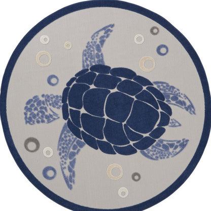 5' Navy Blue And Light Blue Round Sea Turtle Indoor Outdoor Area Rug HomeRoots