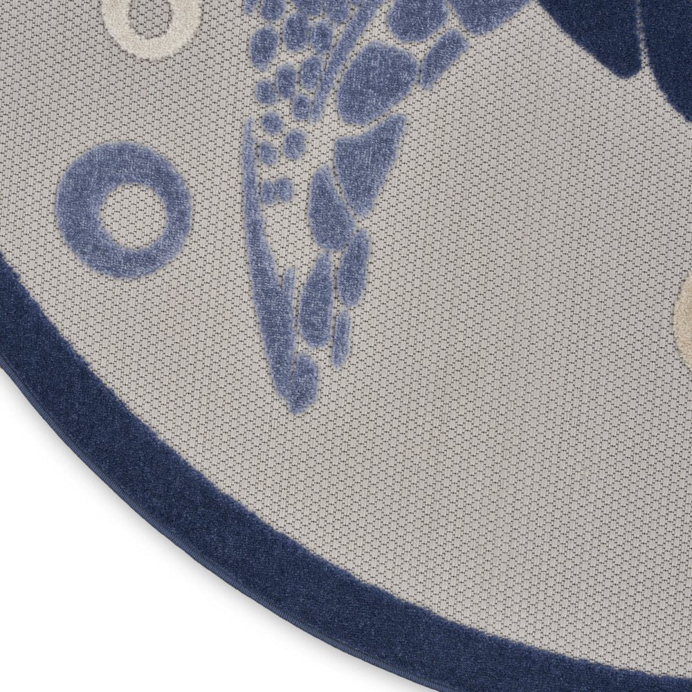 5' Navy Blue And Light Blue Round Sea Turtle Indoor Outdoor Area Rug HomeRoots