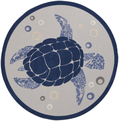 5' Navy Blue And Light Blue Round Sea Turtle Indoor Outdoor Area Rug HomeRoots