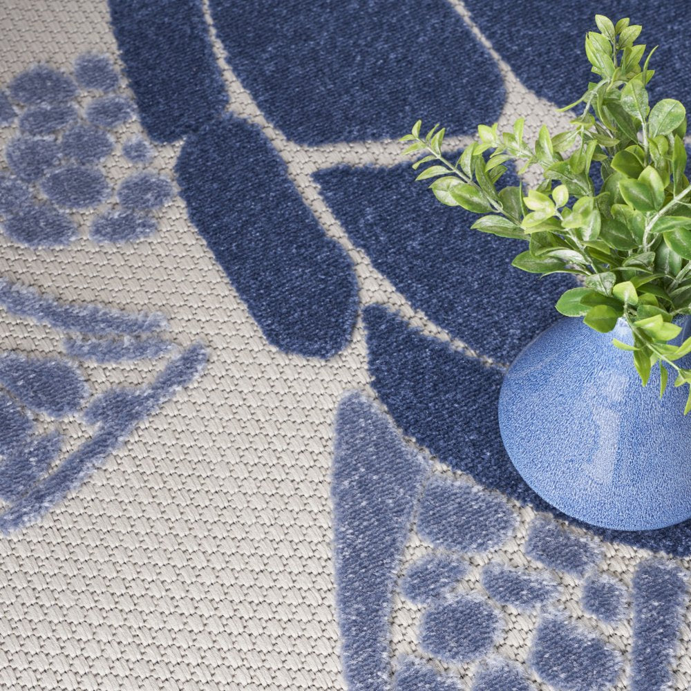 5' Navy Blue And Light Blue Round Sea Turtle Indoor Outdoor Area Rug HomeRoots