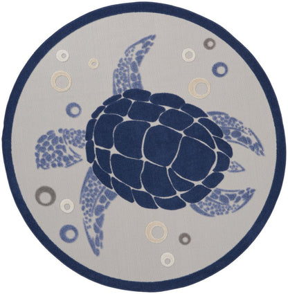 5' Navy Blue And Light Blue Round Sea Turtle Indoor Outdoor Area Rug HomeRoots