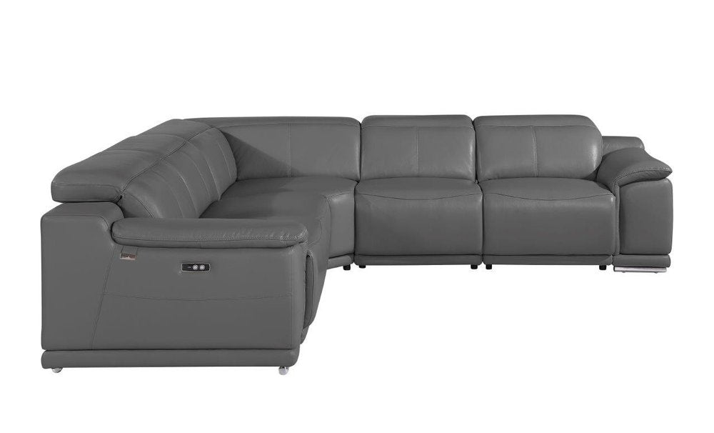 Gray Italian Leather Power Reclining U Shaped Five Piece Corner Sectional With Console HomeRoots