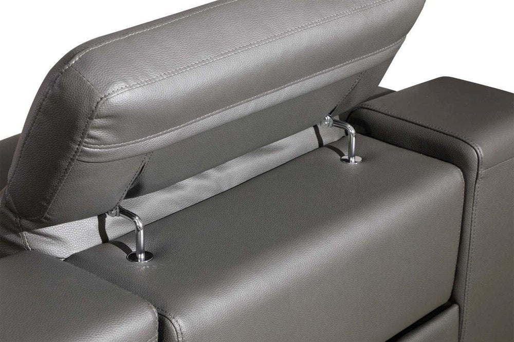 Gray Italian Leather Power Reclining U Shaped Five Piece Corner Sectional With Console HomeRoots