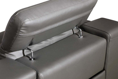 Gray Italian Leather Power Reclining U Shaped Five Piece Corner Sectional With Console HomeRoots
