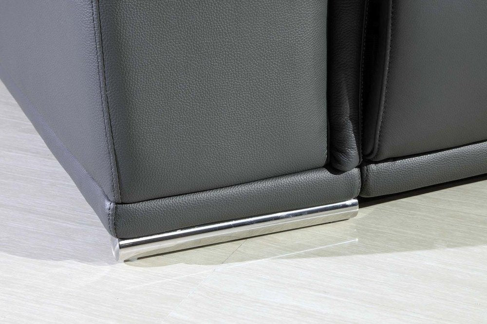 Gray Italian Leather Power Reclining U Shaped Five Piece Corner Sectional With Console HomeRoots