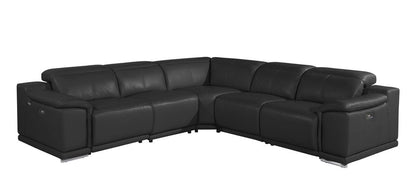 Black Italian Leather Modular L Shaped Five Piece Corner Sectional HomeRoots