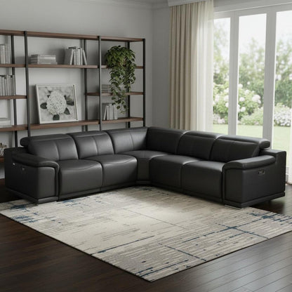 Black Italian Leather Modular L Shaped Five Piece Corner Sectional HomeRoots