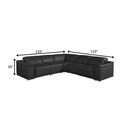 Black Italian Leather Modular L Shaped Five Piece Corner Sectional HomeRoots
