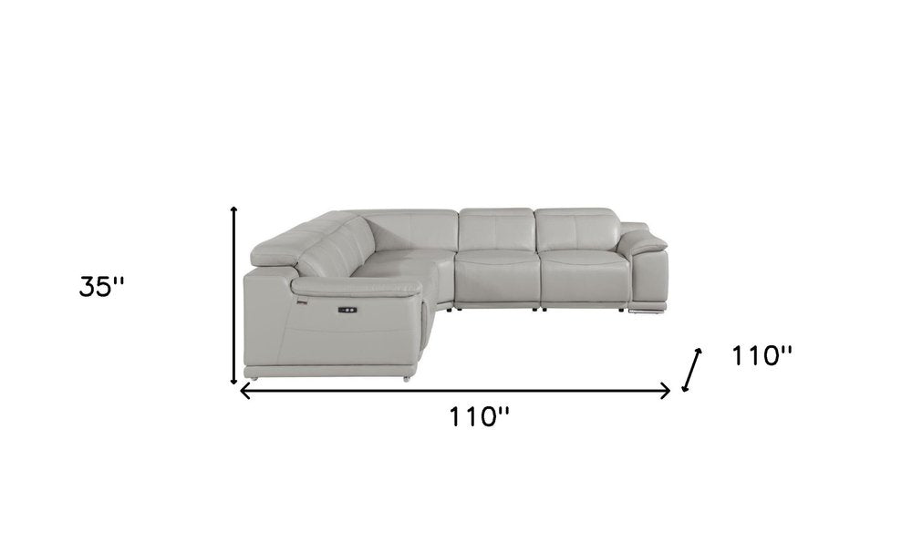Light Gray Italian Leather Power Reclining U Shaped Five Piece Corner Sectional With Console HomeRoots