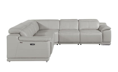 Light Gray Italian Leather Power Reclining U Shaped Five Piece Corner Sectional With Console HomeRoots